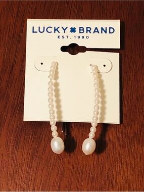 Lucky Brand Cream Pearl Drop Hoop Earrings